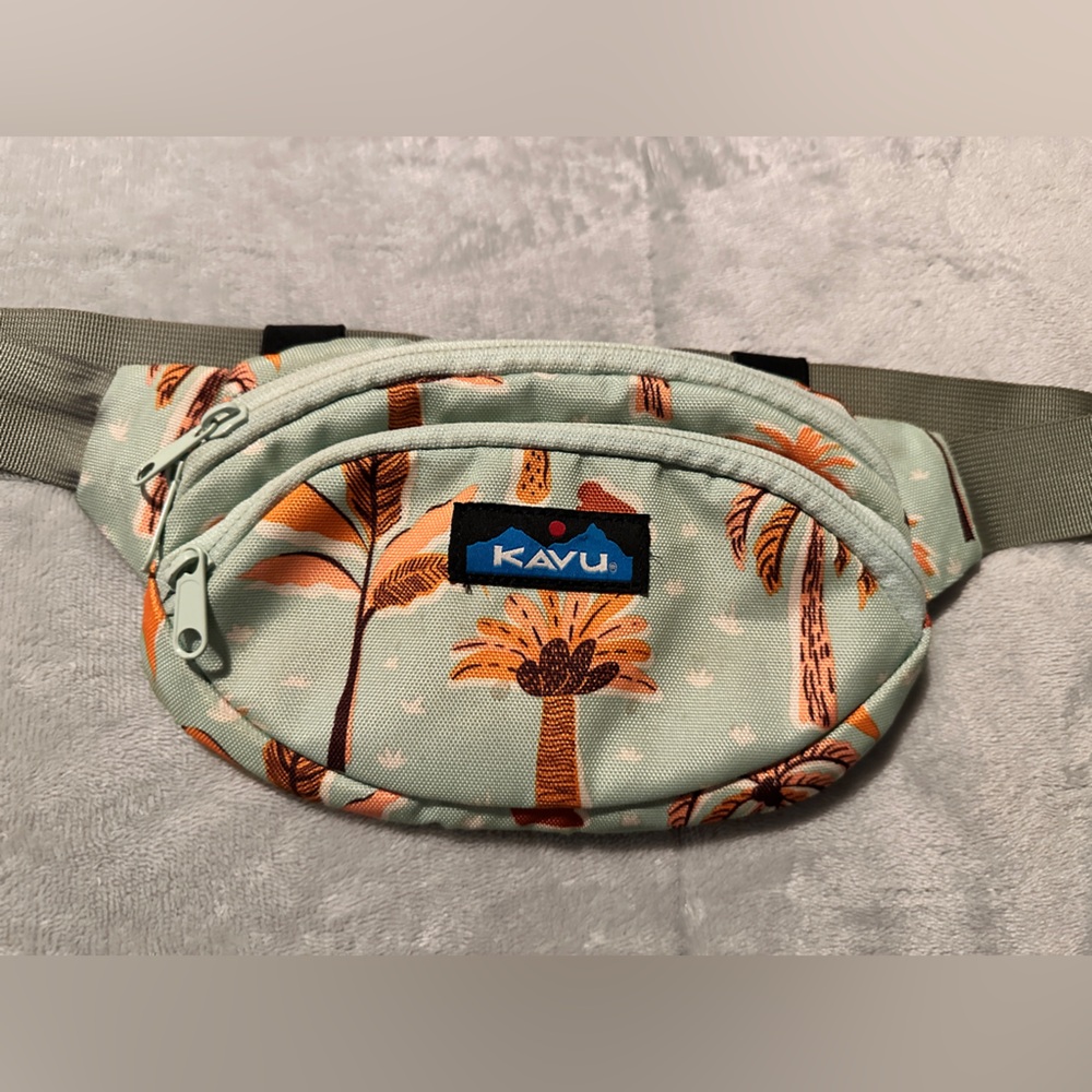 Kavu Tropical Print Belt Bag with Light Green and Brown